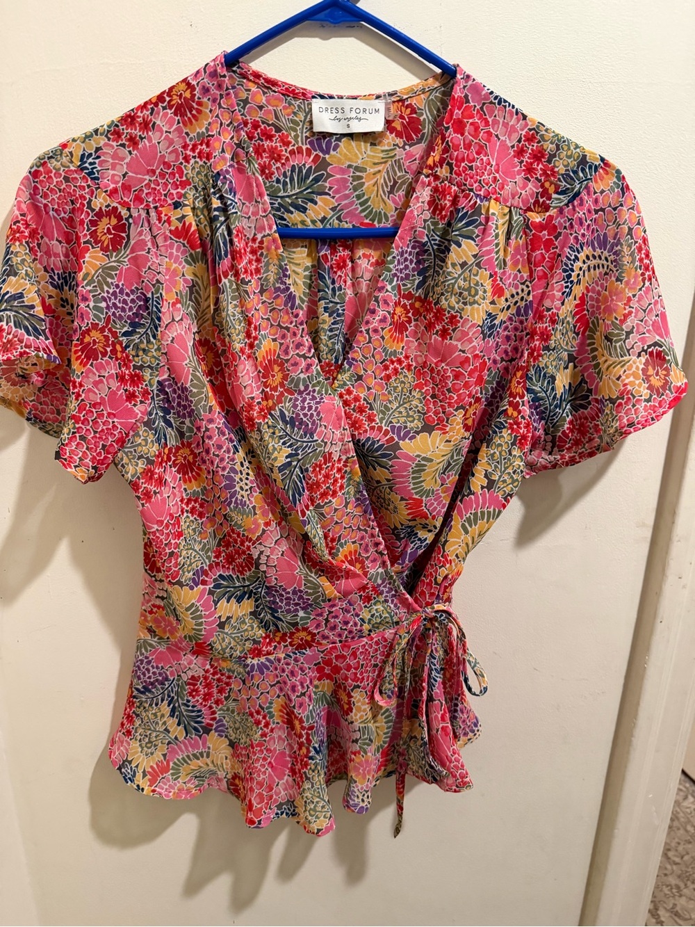 Dress Forum Pink Multicolor Floral Wrap Blouse